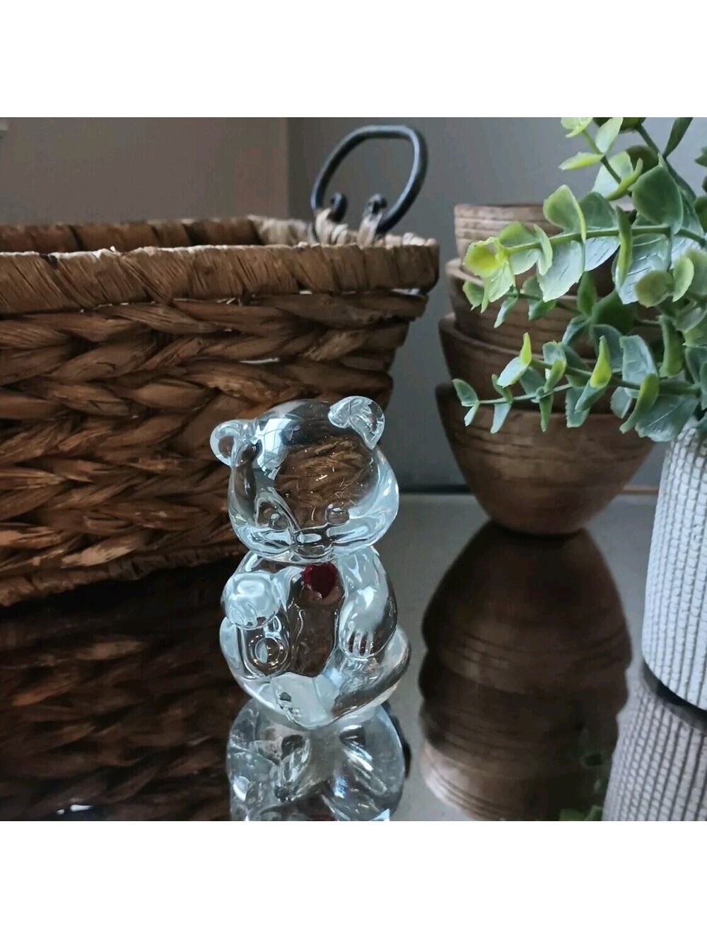 Vintage Fenton Crystal Bear Heart Birthstone July Birthday Figurine Collectable